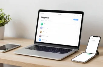 Beginner-friendly digital tools for productivity displayed on a laptop, tablet, and smartphone in a clean, organized workspace