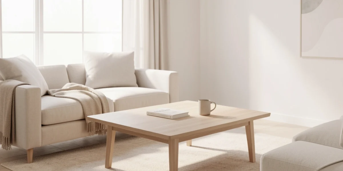 Minimalist living room with clean surfaces, natural light, and simple decor showing the benefits of a clutter-free lifestyle.