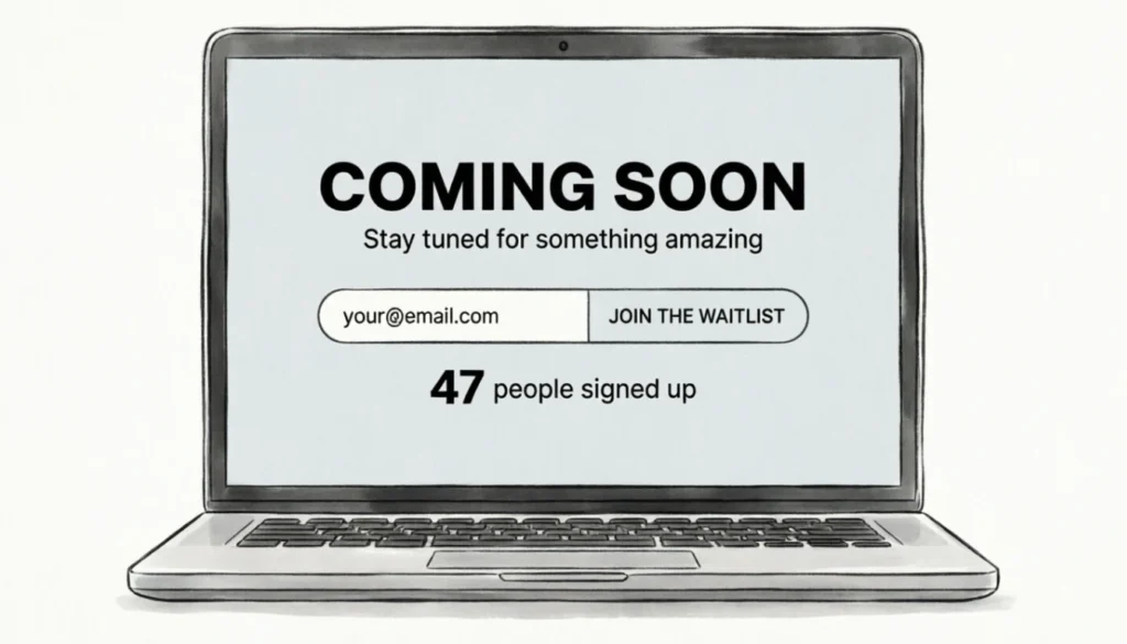 Free smoke test landing page showing 47 signups for idea validation