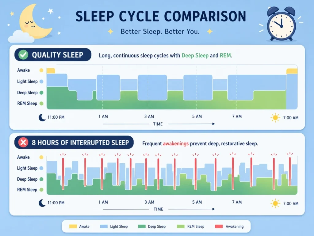 Comparison of high-quality sleep cycle versus poor-quality 8-hour sleep with frequent awakenings