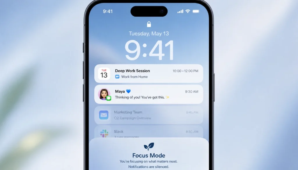 Smartphone lock screen with minimal notifications after digital wellbeing tuning.