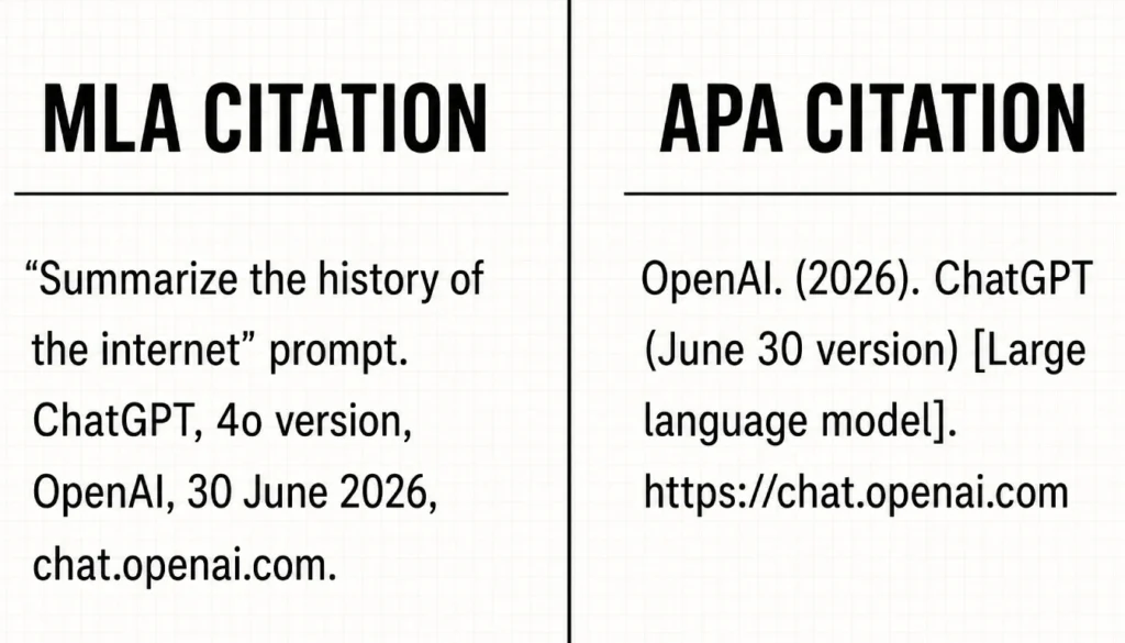 MLA and APA citation formats for ChatGPT side by side