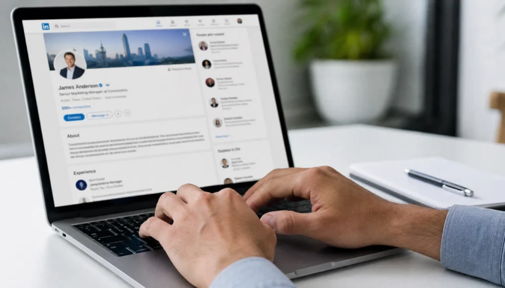 A person typing a cold outreach message on LinkedIn to find their first client without paid ads.
