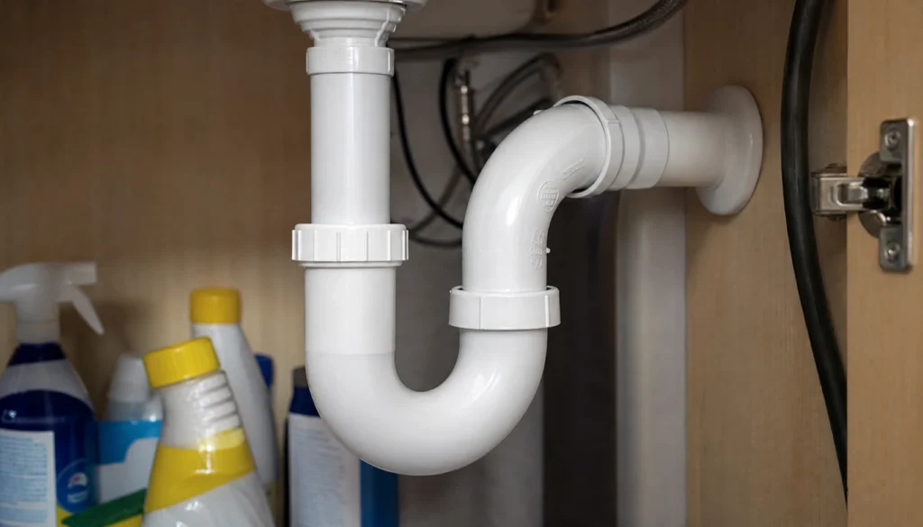 Dry P-trap pipe under bathroom sink with no water seal