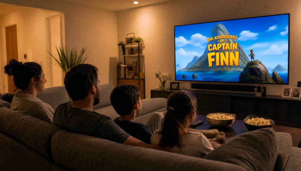 A family sitting together on a sofa watching TV as part of their weekly family TV night schedule