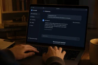 Student using a free AI writing tool with no signup required on a laptop late at night