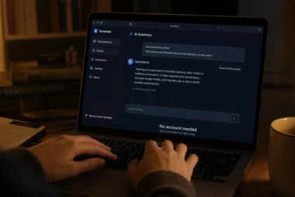 Student using a free AI writing tool with no signup required on a laptop late at night