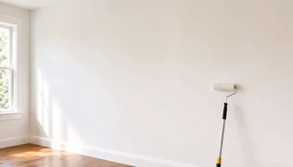 Clean, smooth white interior wall after a drywall patch has been applied, dried, and painted over