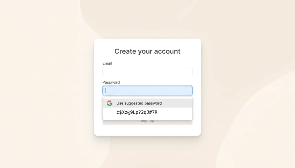 Google Chrome suggesting a strong password on a website sign-up form