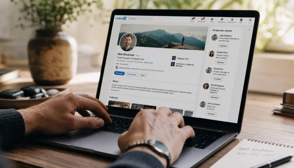 A person typing a professional message on a laptop to reach out to their first potential client for their service business.