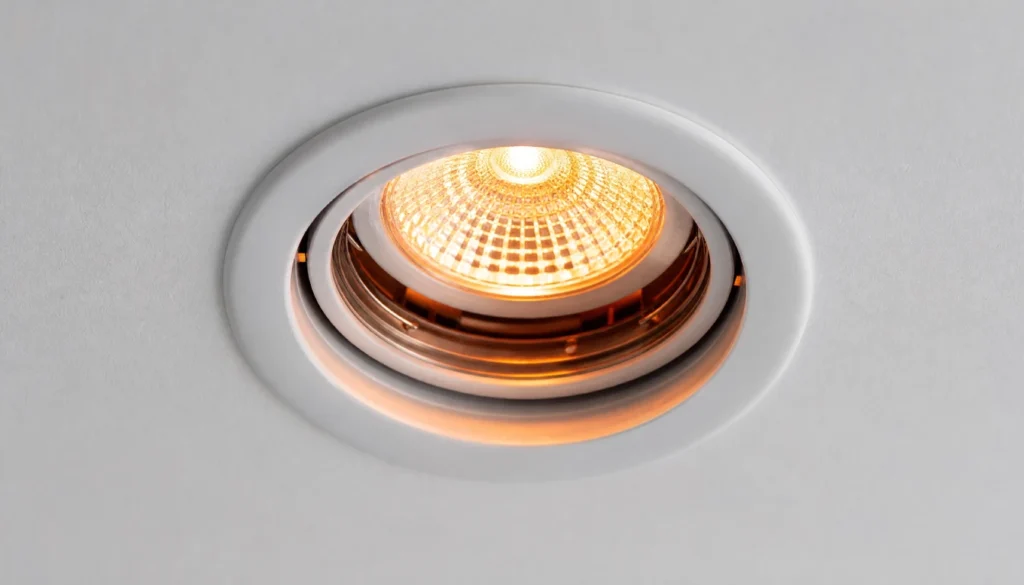 LED bulb installed in a recessed enclosed ceiling fixture showing heat buildup and flickering