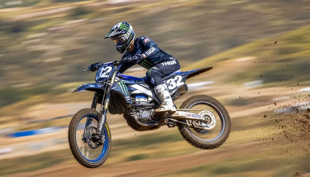 Motocross action panning shot taken with OM System OM-1 at 20 fps.