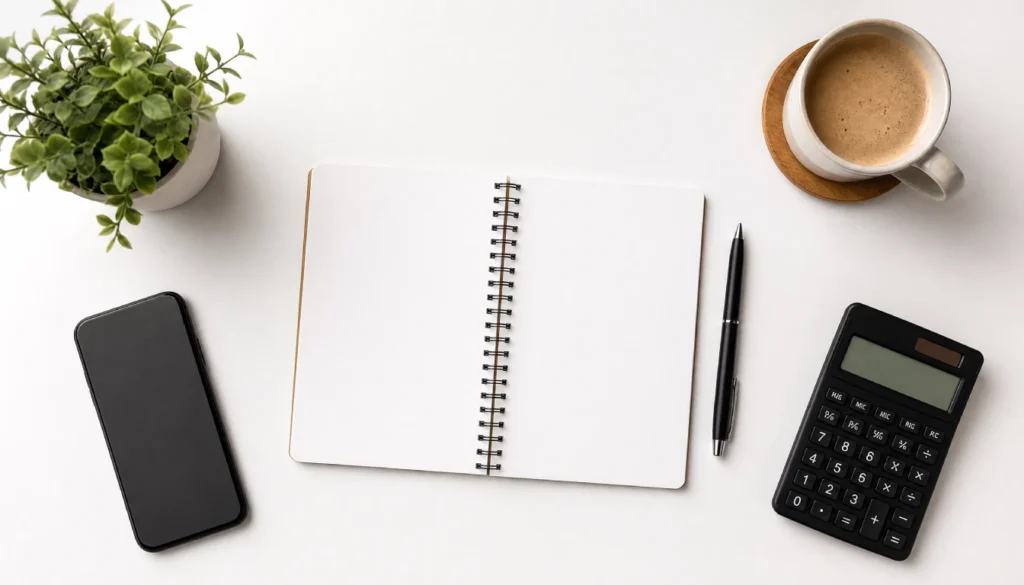 Simple flat lay of a home office desk representing the ease of operating as a sole proprietor