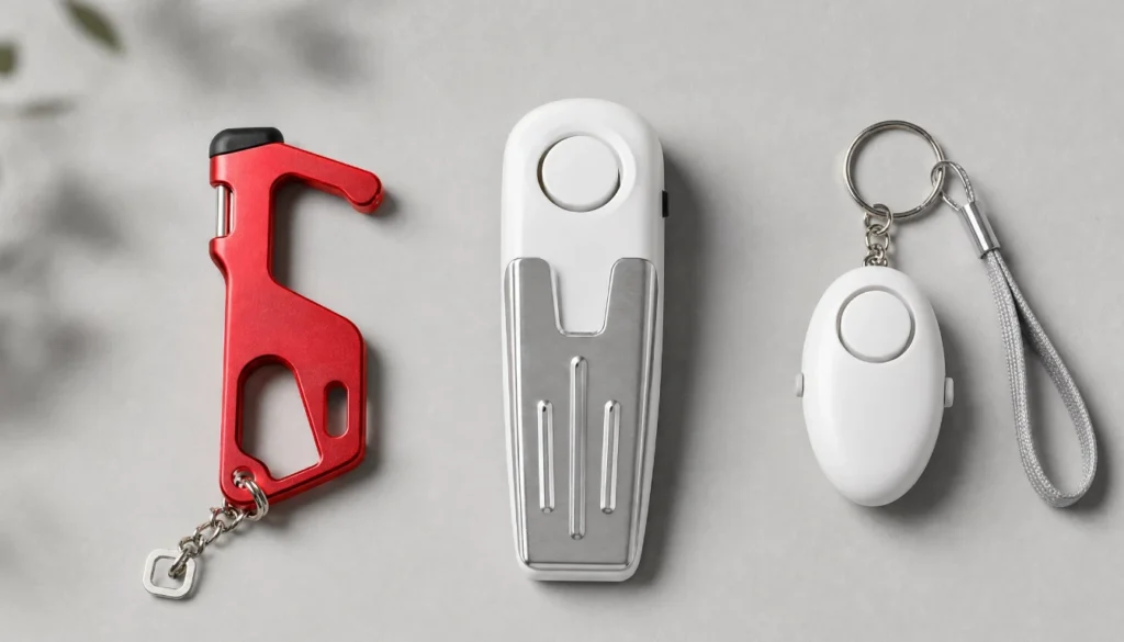 Portable door lock, door stop alarm, and personal safety alarm for solo female travel