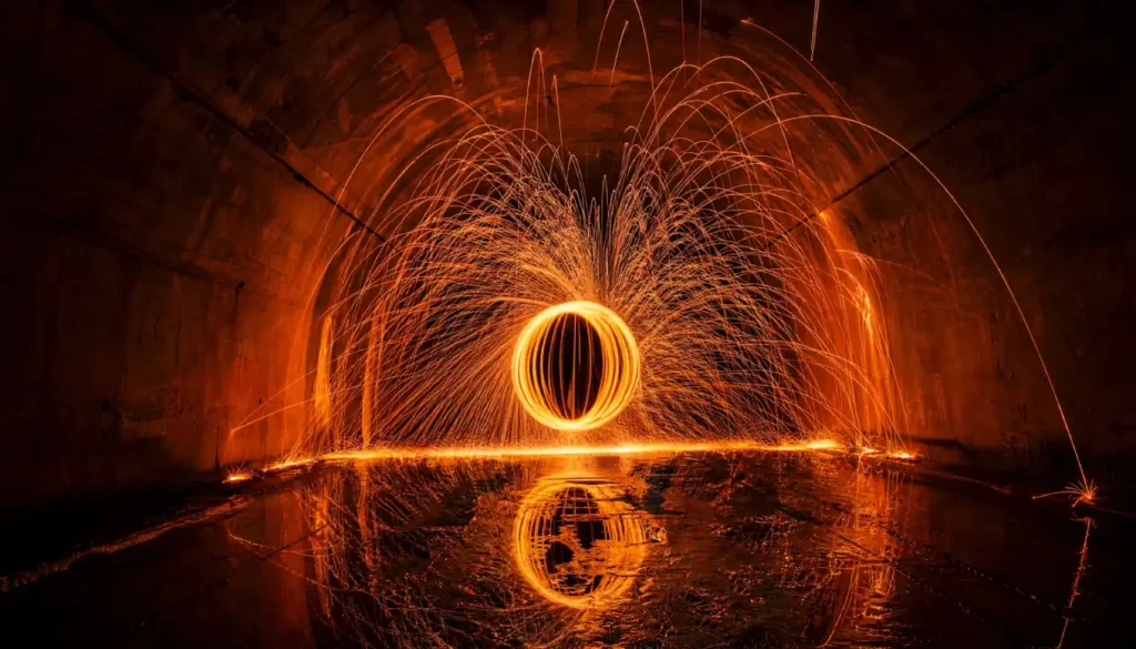 Steel wool light orb created with OM System OM-5 Live Composite, f/11, 30 seconds.
