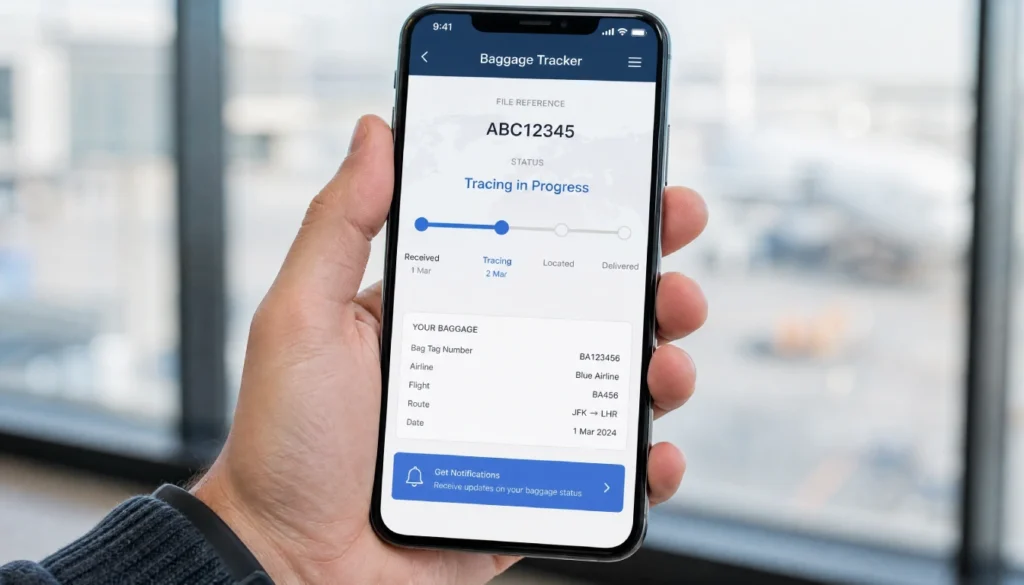 Using an airline app and WorldTracer to track lost luggage status online