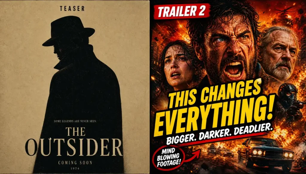 Comparison of a minimalist vintage movie teaser poster versus a chaotic modern trailer thumbnail full of spoilers
