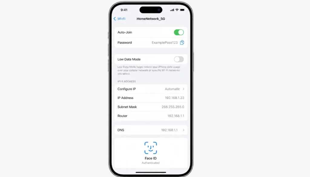 How to view a saved Wi-Fi password on an iPhone running iOS 17