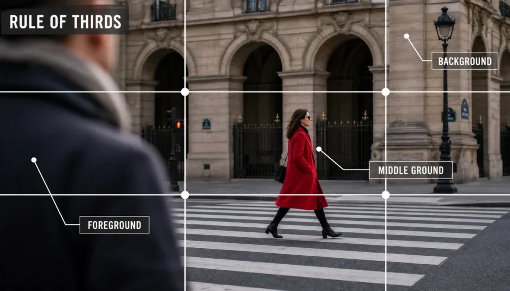 Street photography composition diagram layers and framing