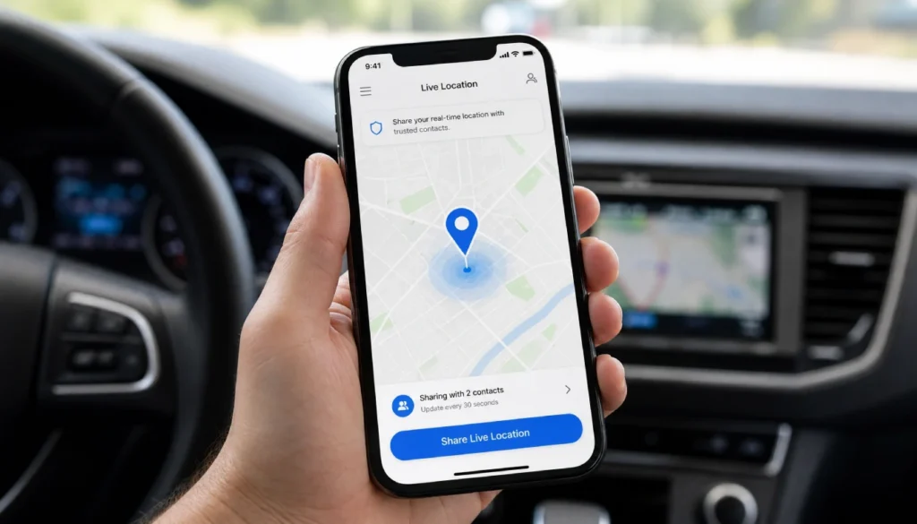 Sharing live location on phone during a solo road trip