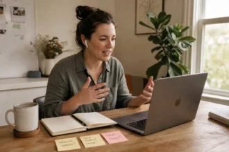 Founder taking notes during a customer feedback call before building a product