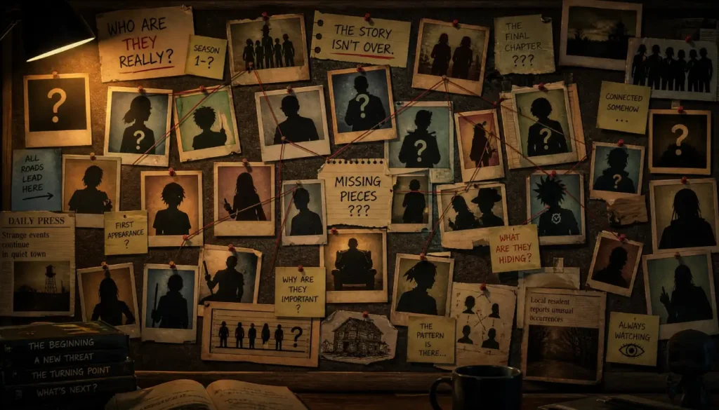 Collage representing famous TV shows where actors left mid-season, with question marks over missing characters