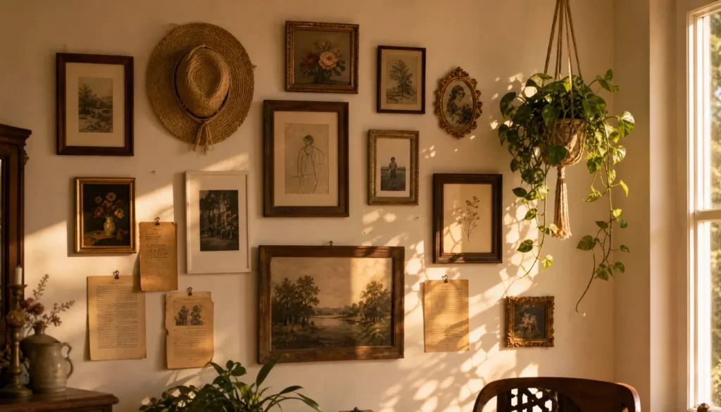 Free gallery wall created entirely with items already in the home, no purchases