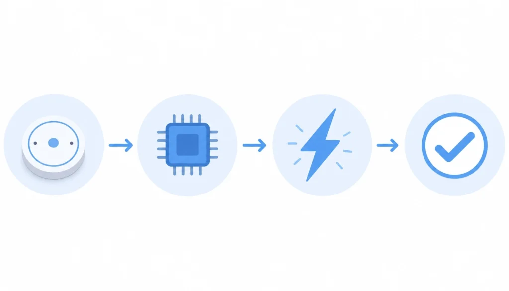 Simple diagram showing how edge AI processes data in four steps