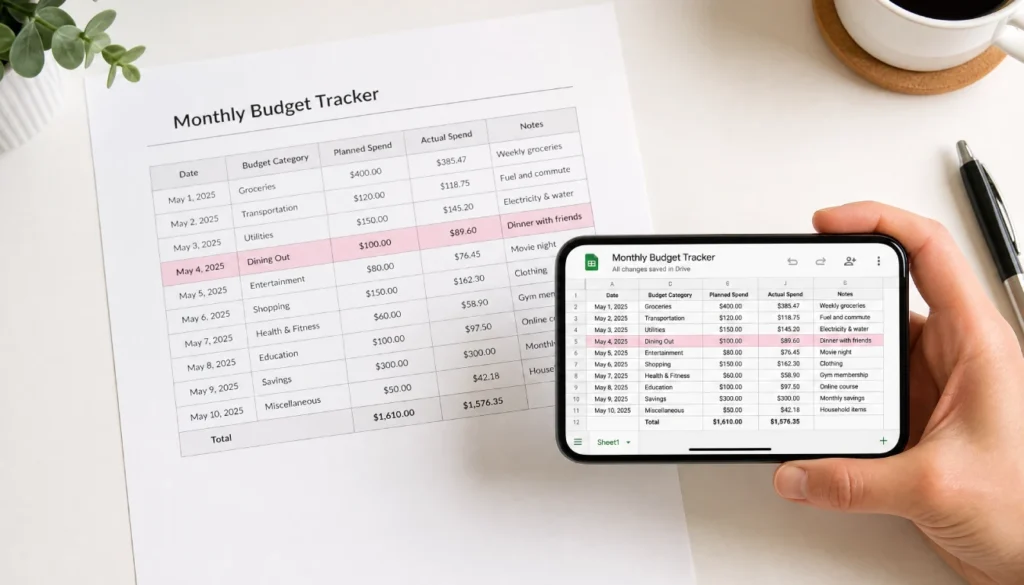 Free low spend month printable tracker PDF preview