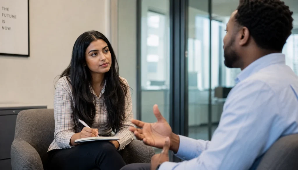 Manager having a supportive conversation with an employee