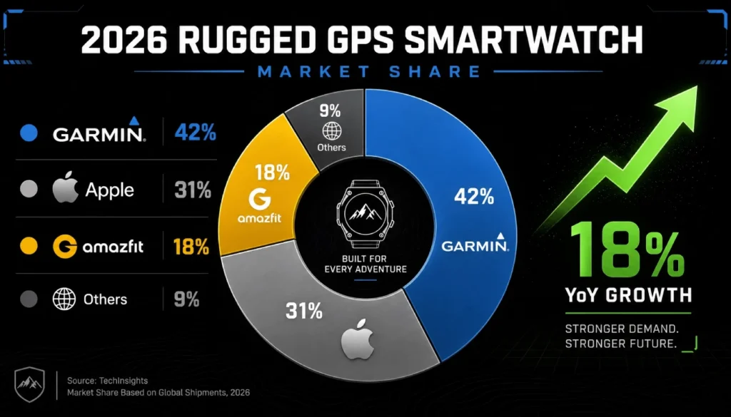 2026 rugged smartwatch market share pie chart Garmin Apple Amazfit others