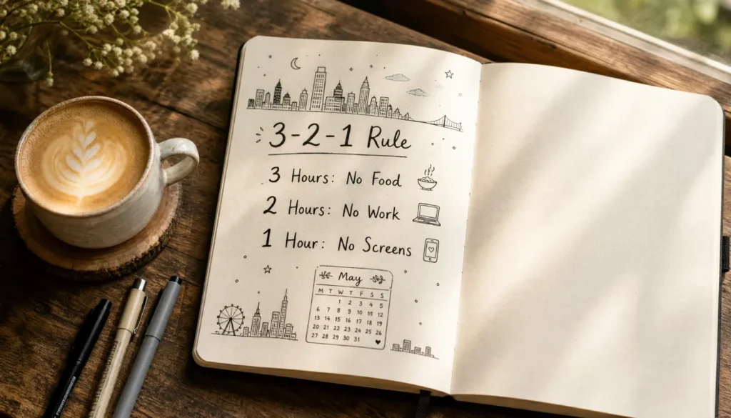 Hand-drawn 3-2-1 rule for multi-city trip days per city.