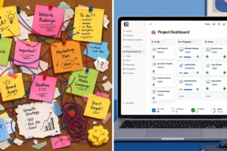 Organize startup ideas in Notion, chaos to clarity illustration
