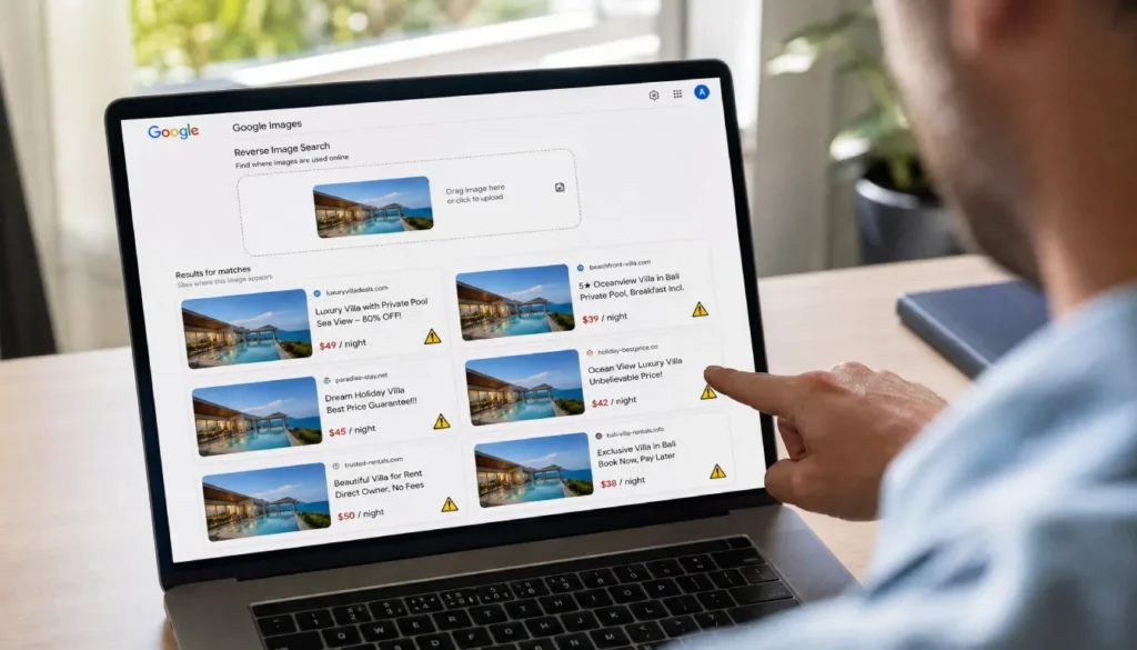 How to reverse image search a vacation rental photo to spot a fake listing