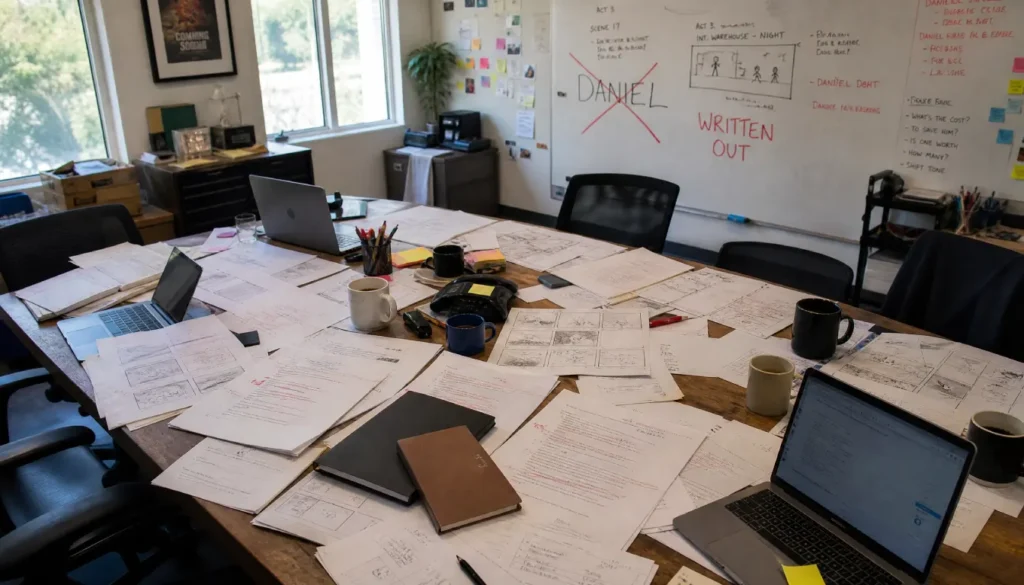 Writers brainstorming how to write off a TV character mid-season