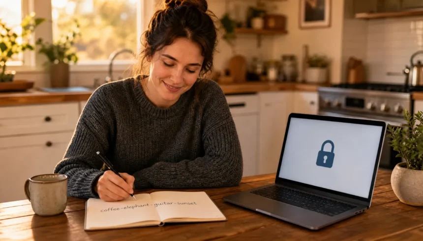 Beginner learning the passphrase method for a strong password