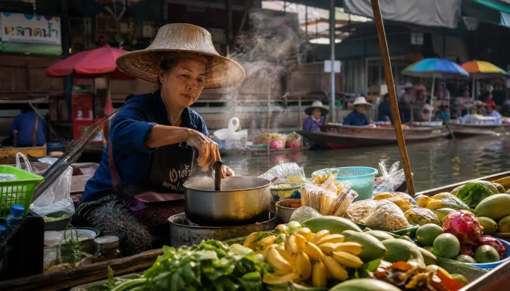 Sony travel camera candid market shot Bangkok floating market
