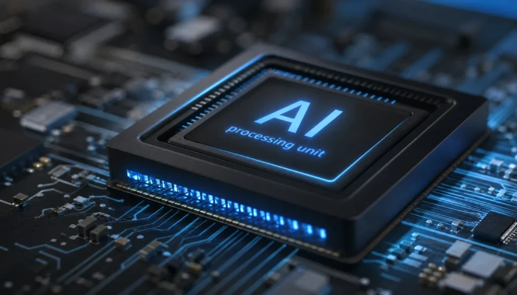 Close-up of a computer chip highlighting the NPU section