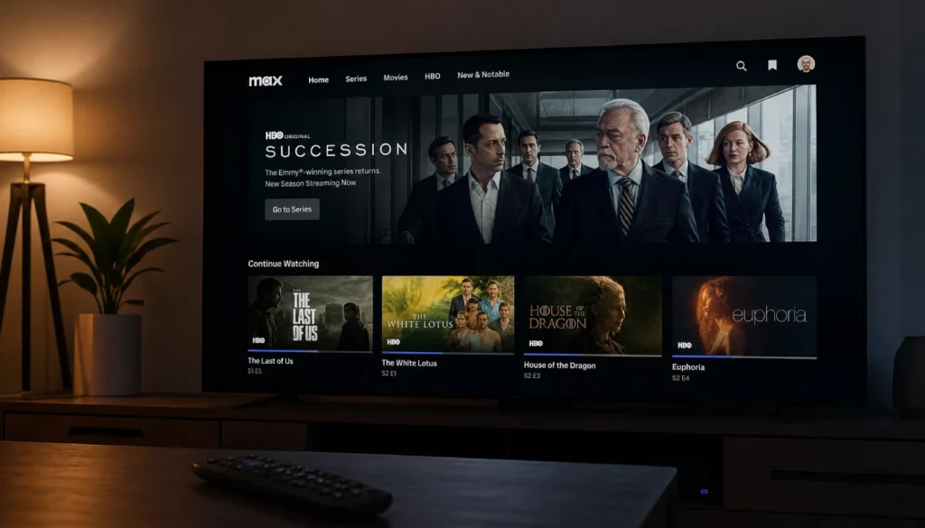 Streaming service home screen showing prestige TV drama options