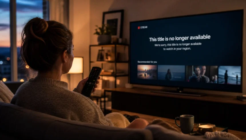 Person watching a "no longer available" message on a streaming app