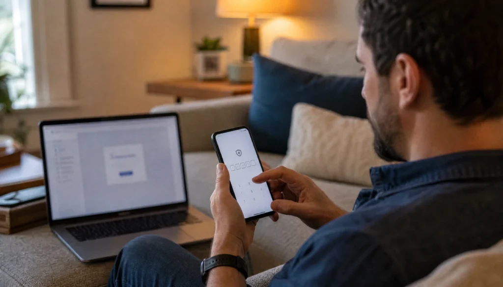 Person entering a verification code on their phone for account security