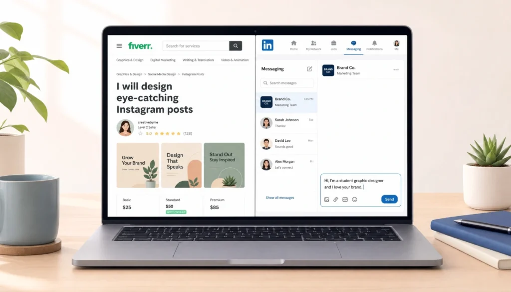 Comparison of Fiverr gig and LinkedIn outreach for student freelancers