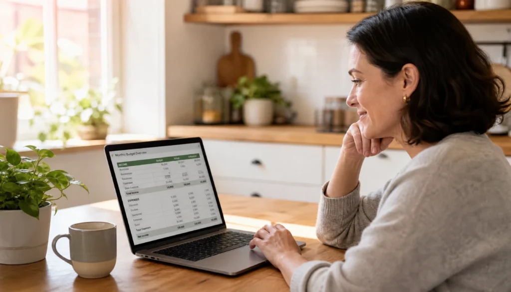 Small business owner calmly reviewing weekly numbers