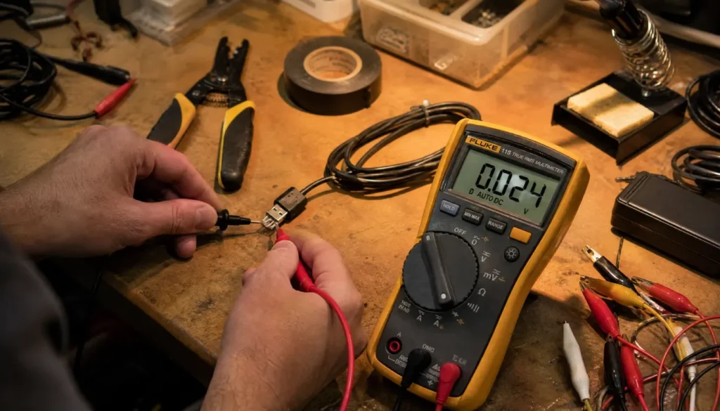 Testing USB cable continuity with a digital multimeter